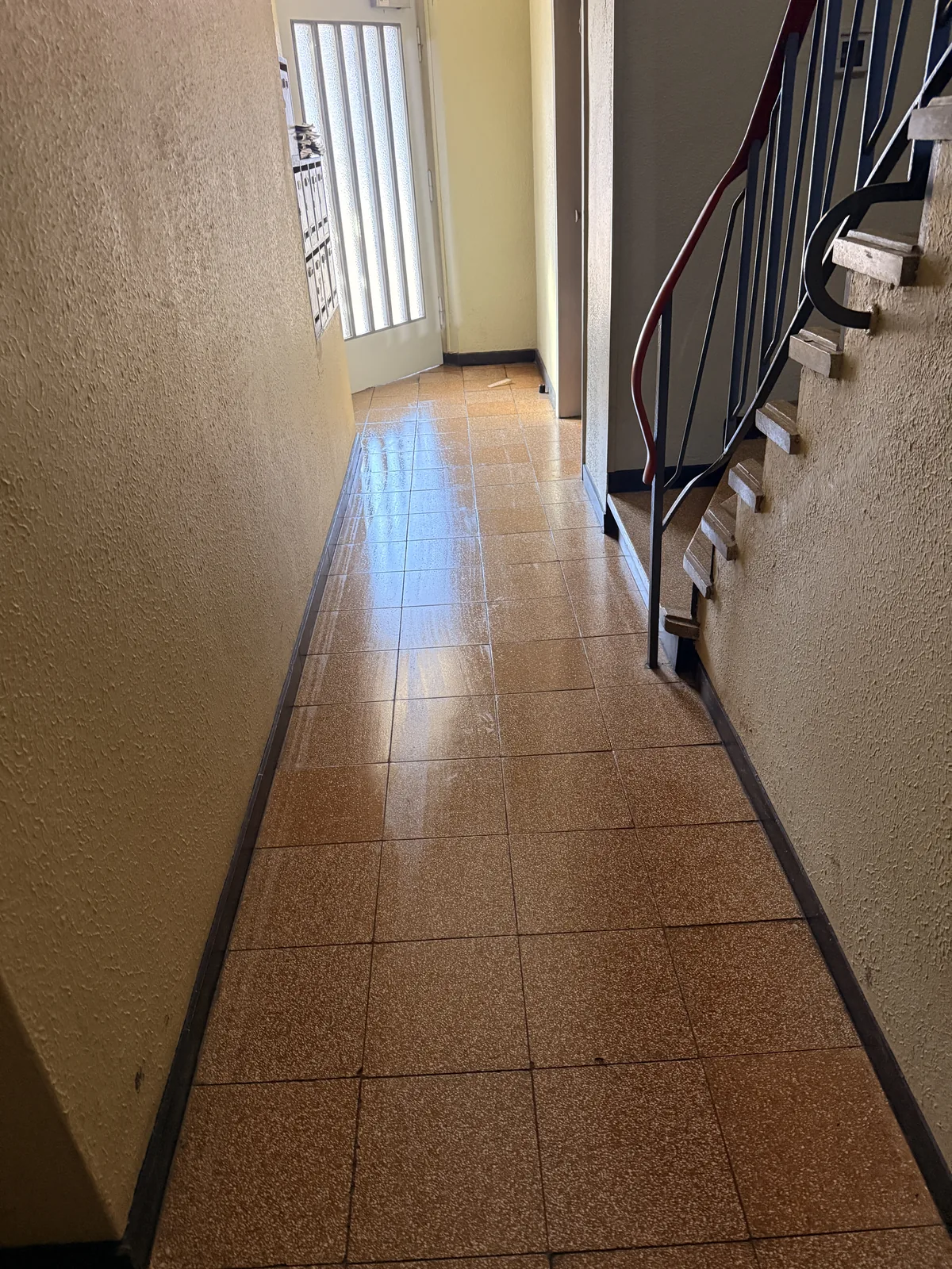 Gereinigtes Treppenhaus mit glänzendem Boden